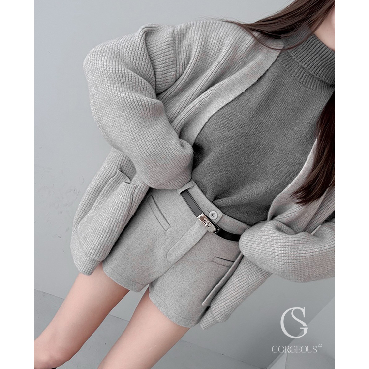 G5901 現貨「毛呢厚磅短褲(附皮帶)」