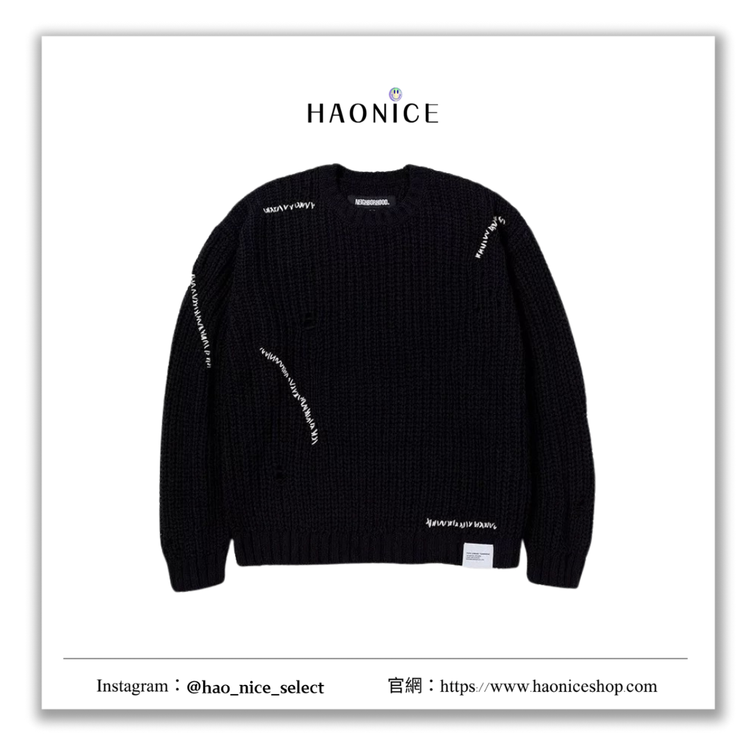 【HAO NICE】日系潮流 24SS 新款 NEIGHBORHOOD SAVAGE CREWNECK 做舊風破洞長袖 針織毛衣