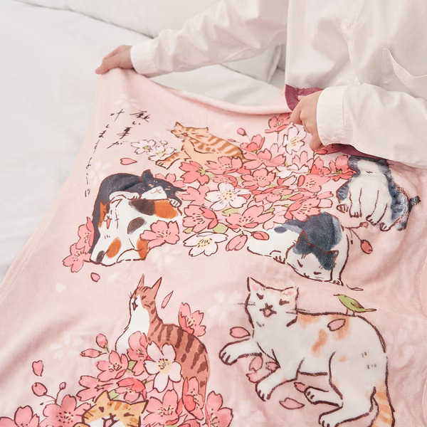 台灣吉豆貓｜祈福九貓空調毯 (櫻花與貓)