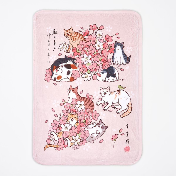 台灣吉豆貓｜祈福九貓空調毯 (櫻花與貓)