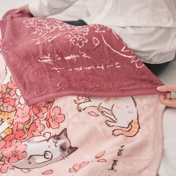 台灣吉豆貓｜祈福九貓空調毯 (櫻花與貓)