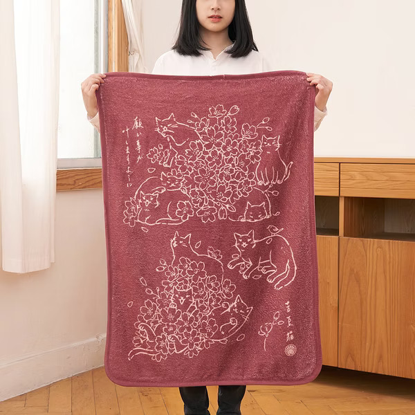 台灣吉豆貓｜祈福九貓空調毯 (櫻花與貓)