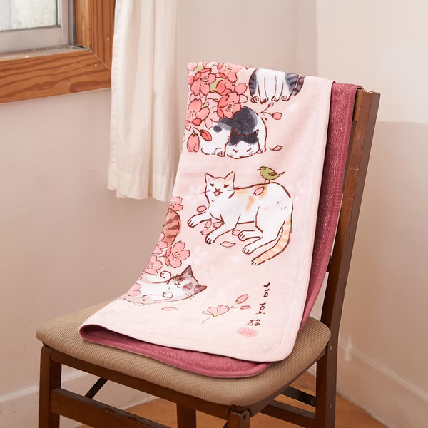 台灣吉豆貓｜祈福九貓空調毯 (櫻花與貓)