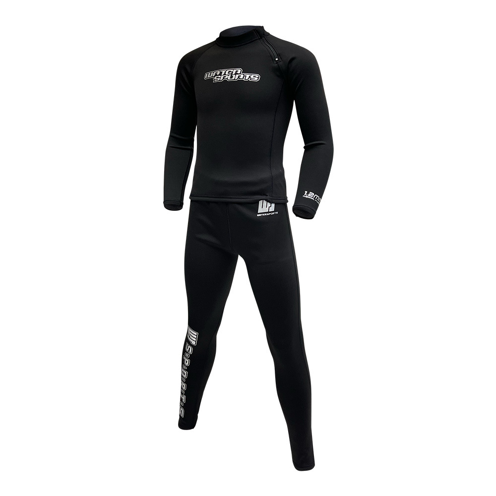 1.2mm 兒童短纖抓毛游泳保暖套裝 (前半拉鍊) - 黑