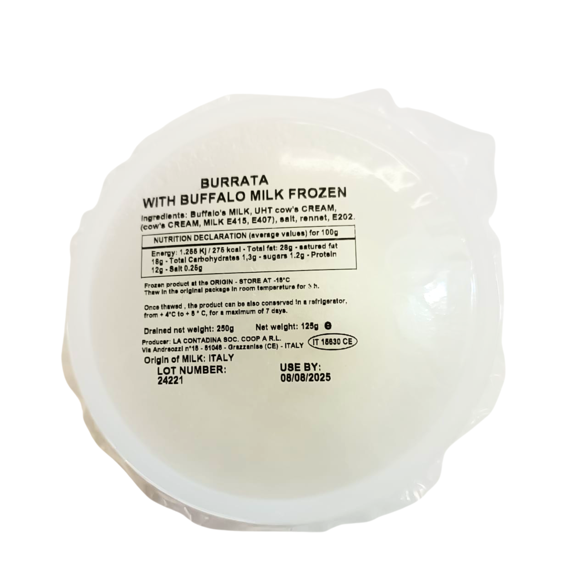 意大利水牛奶布拉塔芝士 Italy Burrata with Bufalo Milk 125克/ 件 (急凍-18°C)