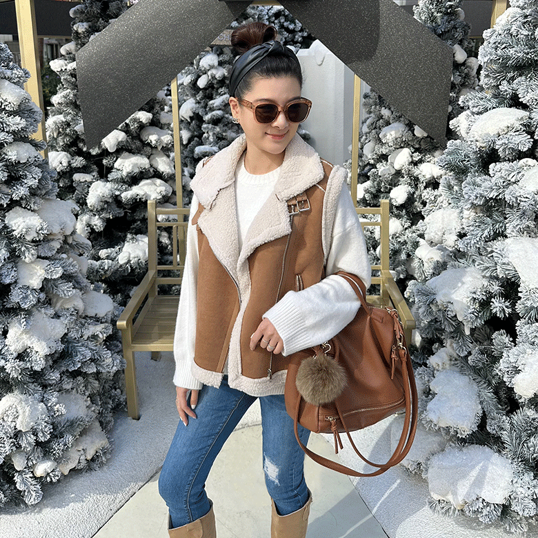 羊羔毛麂皮背心