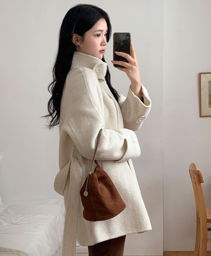 [現貨] Paula 高領羊毛短大衣 [ 摩卡色 / Free ]