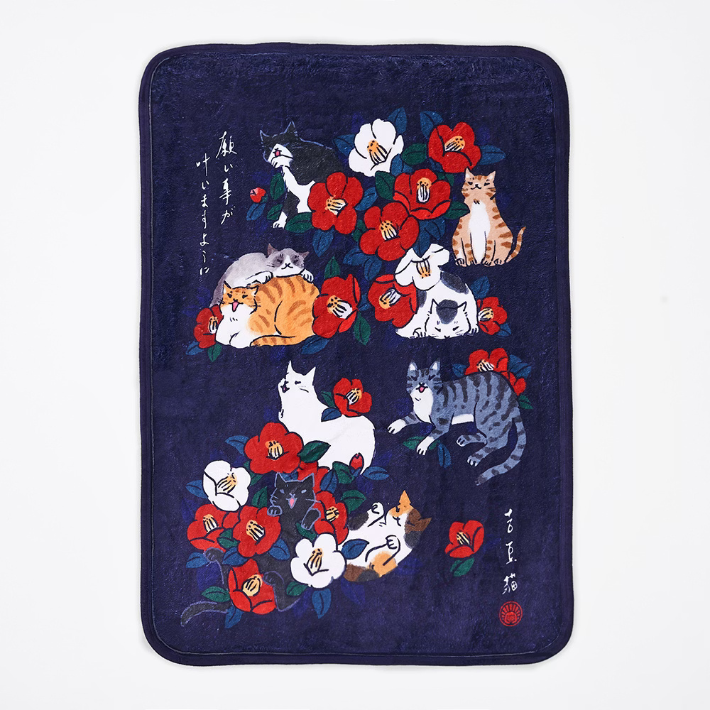 台灣吉豆貓｜祈福九貓空調毯 (椿花與貓)