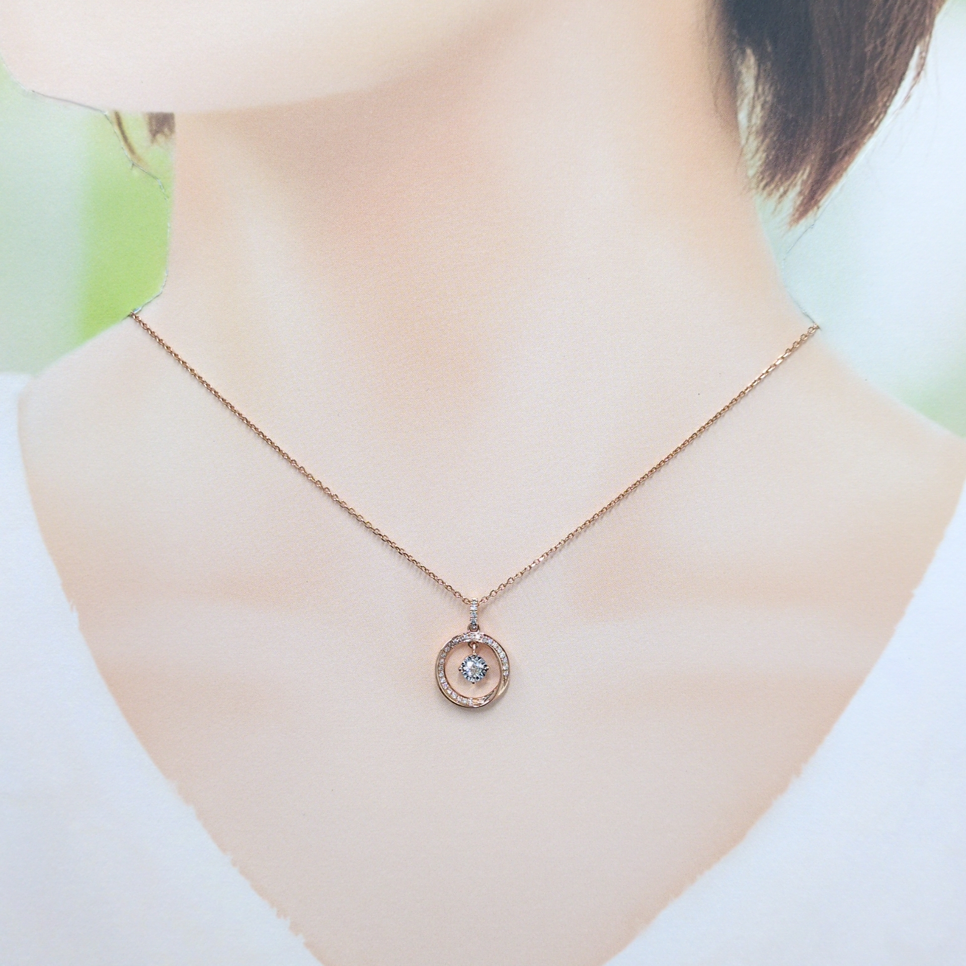 全新18K玫瑰金【單粒8份鑽石】配小鑽共21份鑽石吊墜