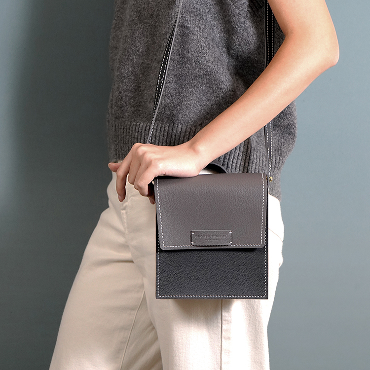 Square Bag 【 Black X Dark Concrete 】Eco-Friendly 69%  Apple Leather Bag