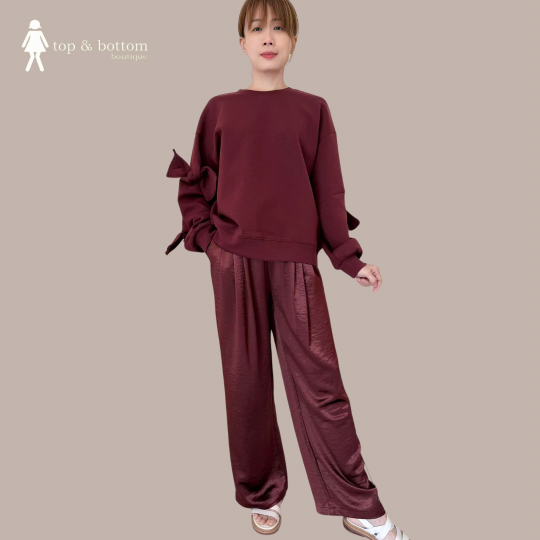 RIBBON BOW AT SLEEVE SWEATER