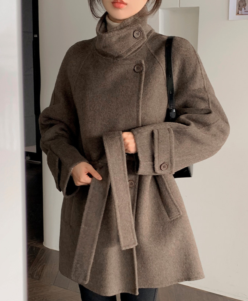 [現貨] Paula 高領羊毛短大衣 [ 摩卡色 / Free ]