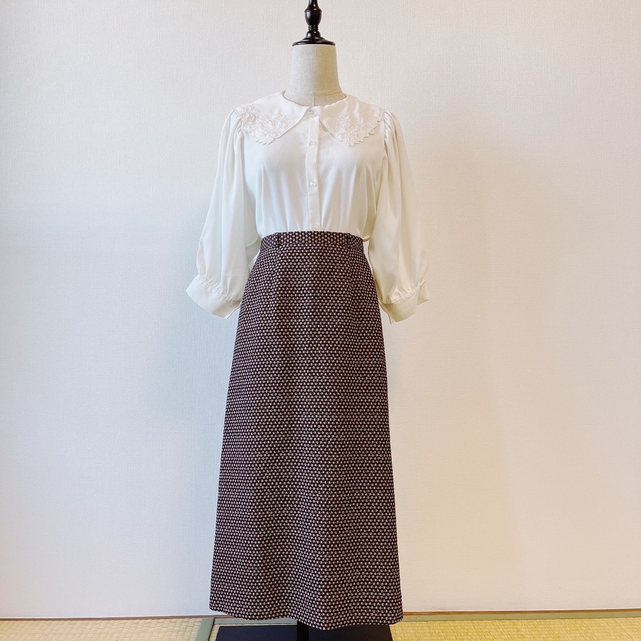 啡色小碎花古著半裙