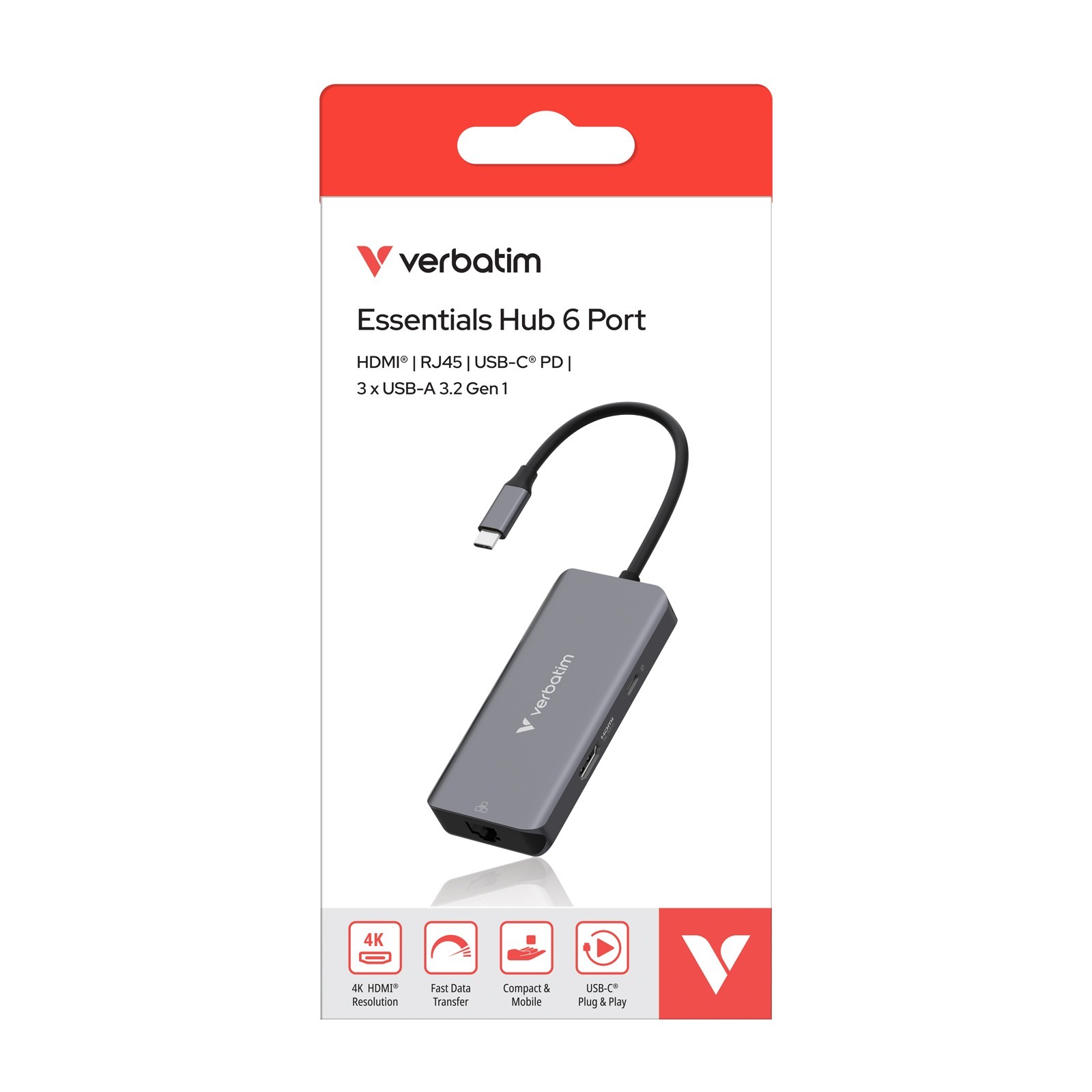 Verbatim Type C Hub 6-in-1 HDMI 4K/30Hz, USB-A 3.2 Gen 1x3, RJ45 1000Mbps, PD100W
