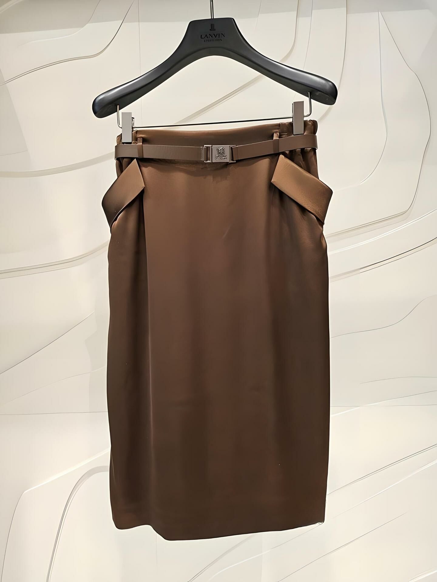 老前風緞面高腰鉛筆裙