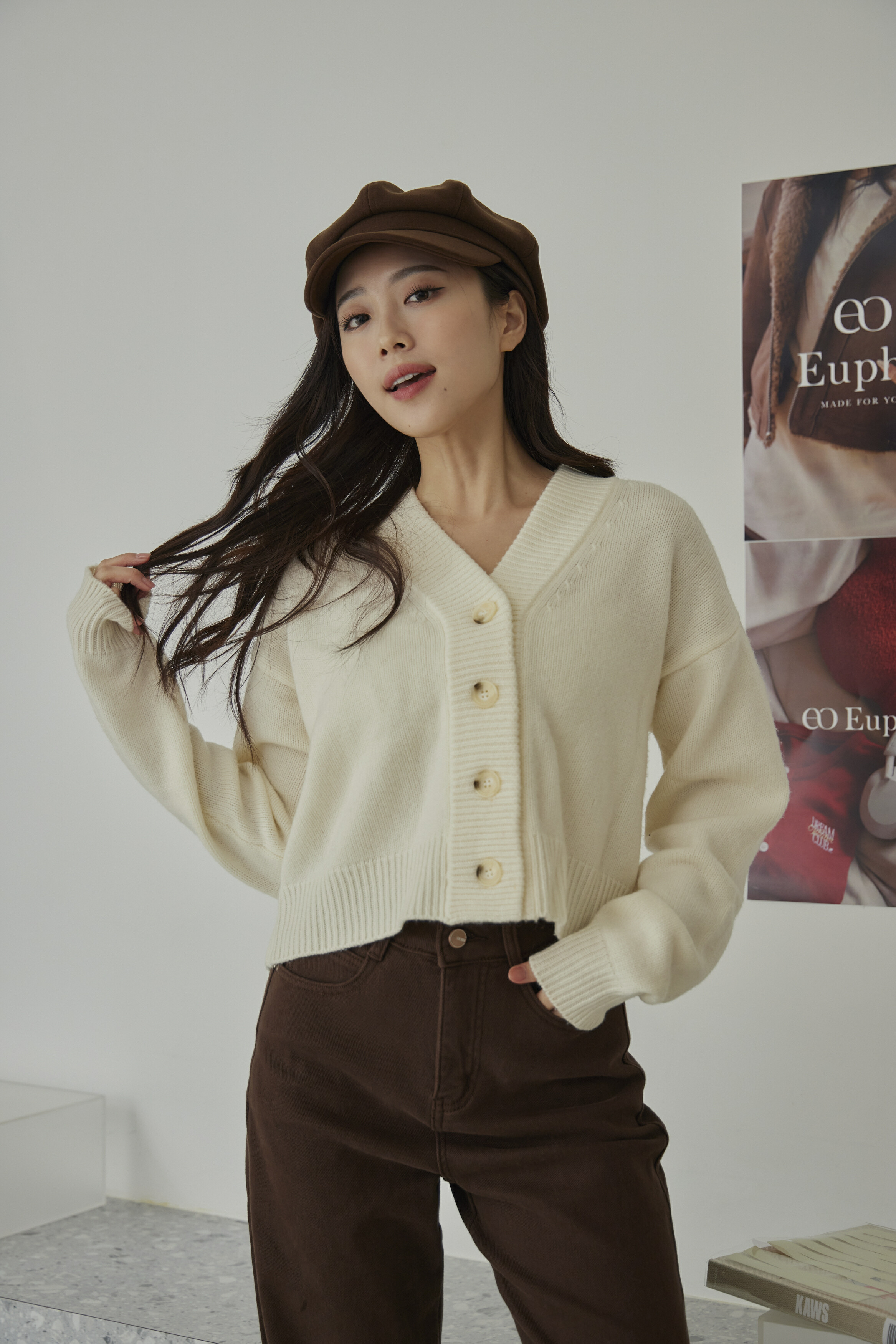 100％暖暖羊-兩穿米白開襟針織