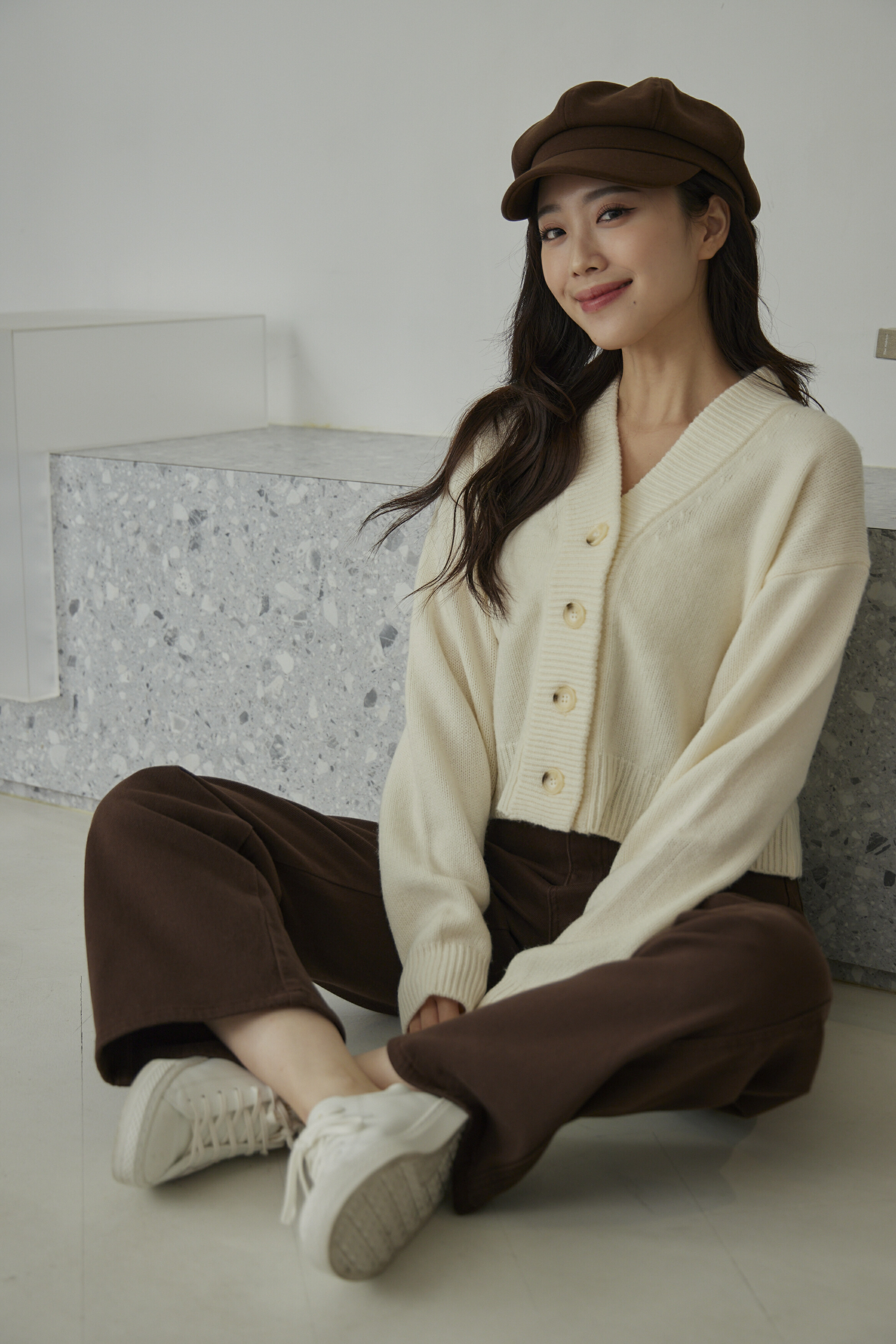 100％暖暖羊-兩穿米白開襟針織