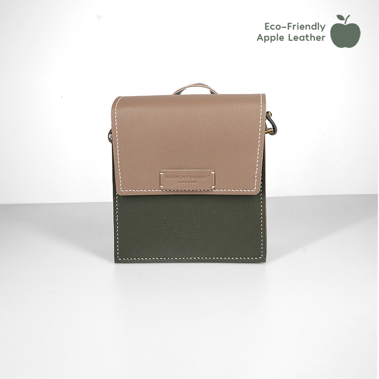 Square Bag 【 Taupe X Hunter 】Eco-Friendly 69%  Apple Leather Bag