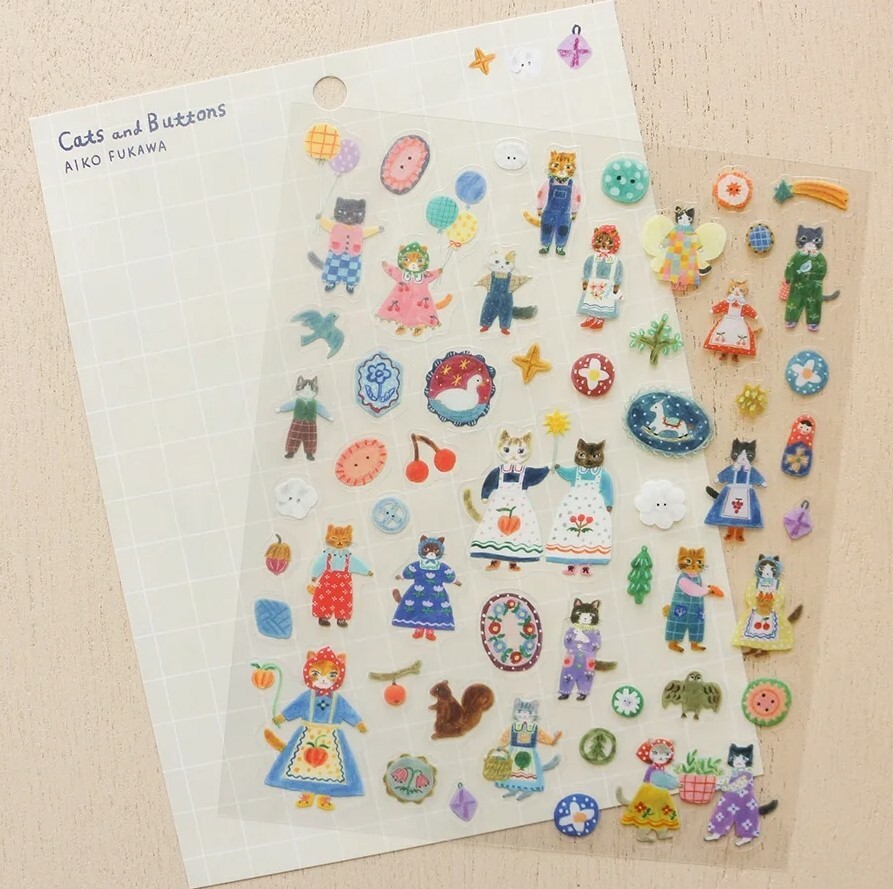 Cozyca Sticker Sheets - Cats and Buttons