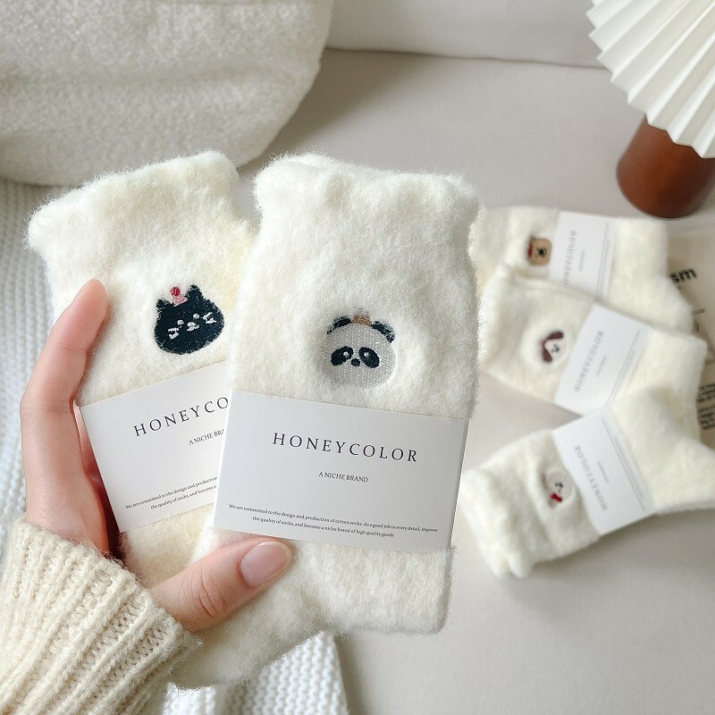 《5406》♾️秋冬暖呼呼刺繡動物小圖加厚加絨中筒襪