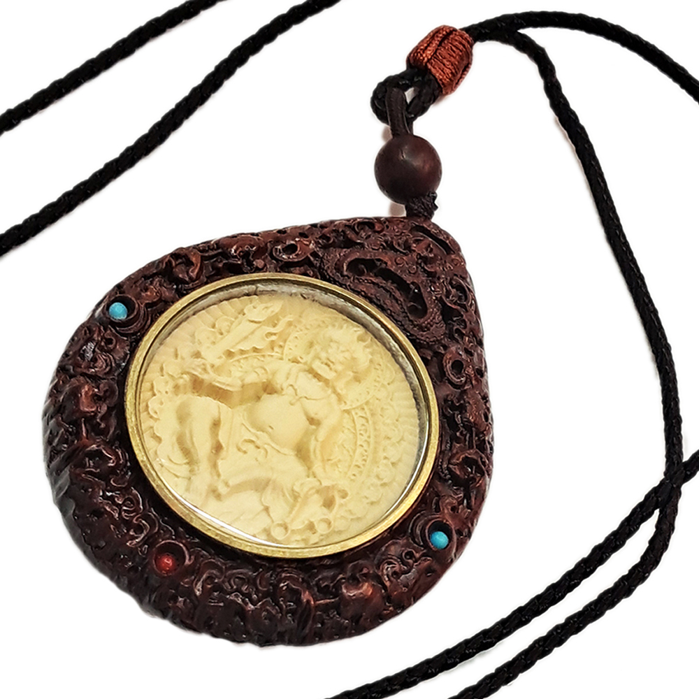 不動明王{黃楊木}鑲紫檀中國結項鍊【十方】154111