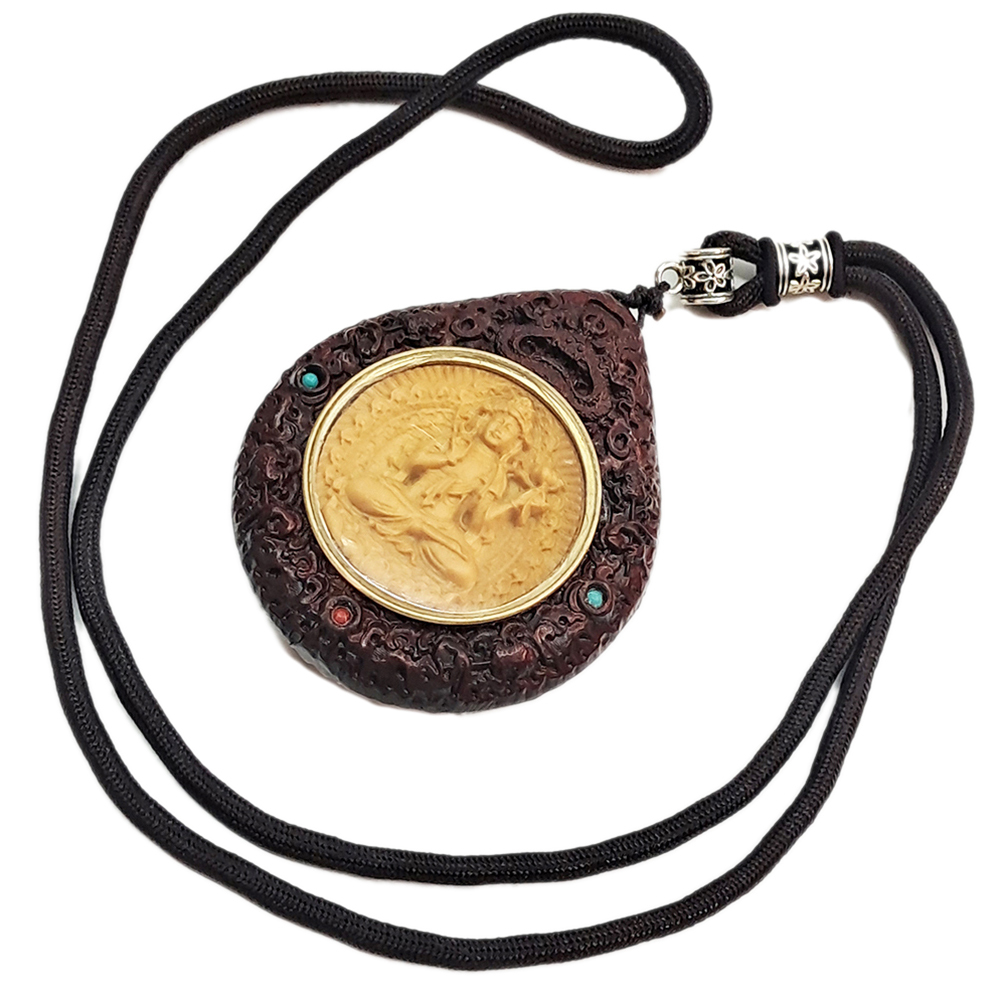 大勢至菩薩{黃楊木}鑲紫檀中國結項鍊【十方】154113