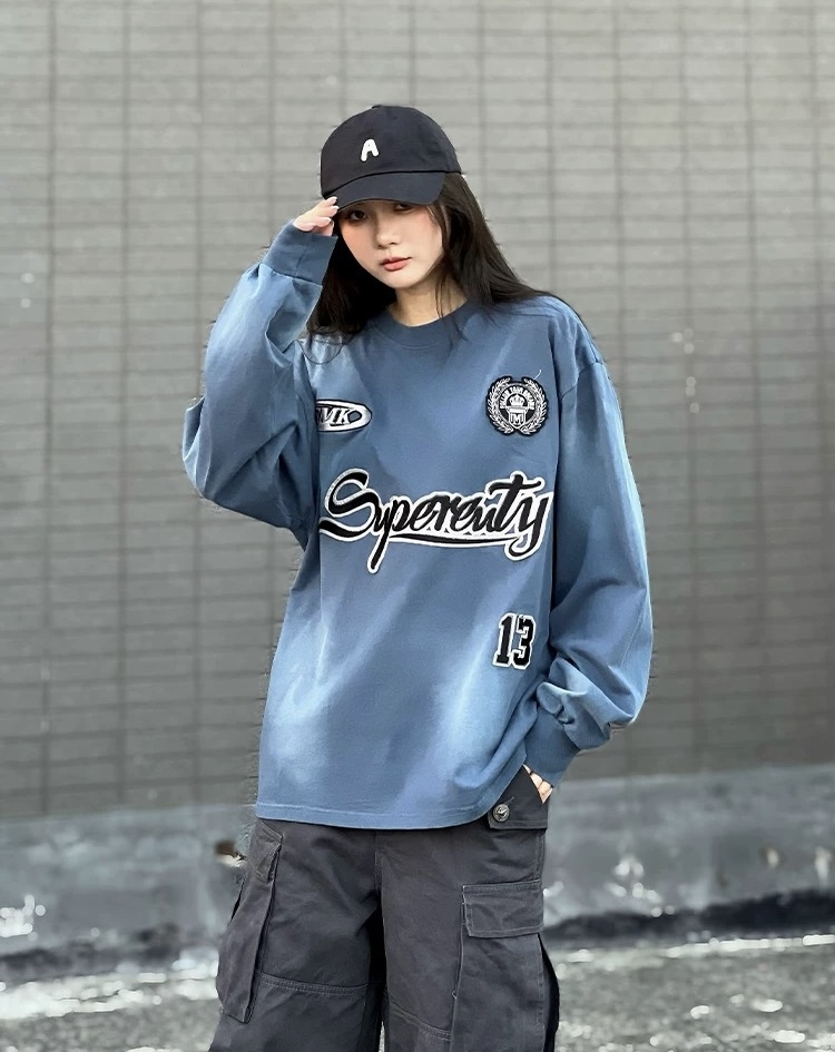 (GOAL)SMK 美式 復古 髒髒 刺繡 長T 2368