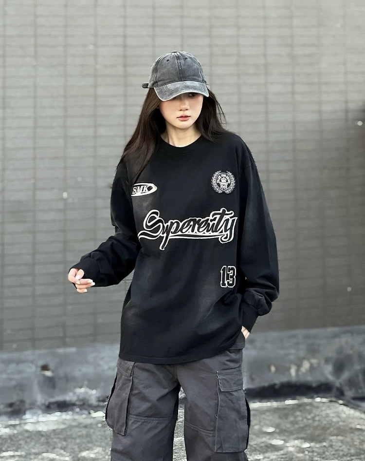 (GOAL)SMK 美式 復古 髒髒 刺繡 長T 2368