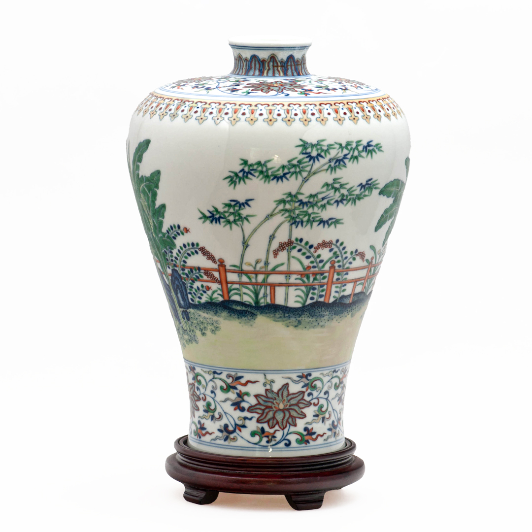 居家開運｜仿清雍正鬥彩瓷雙耳如意葫蘆花瓶｜吉祥花卉手工彩繪