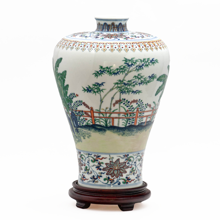 鹿港窯|居家開運 典雅再現   鬥彩瓷梅瓶 唐草花卉