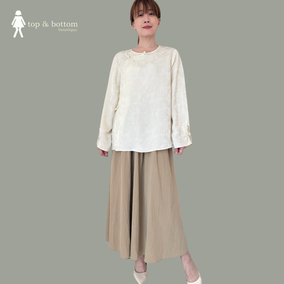 LONG SLEEVE SILK SATIN BROCADE LONG BLOUSE