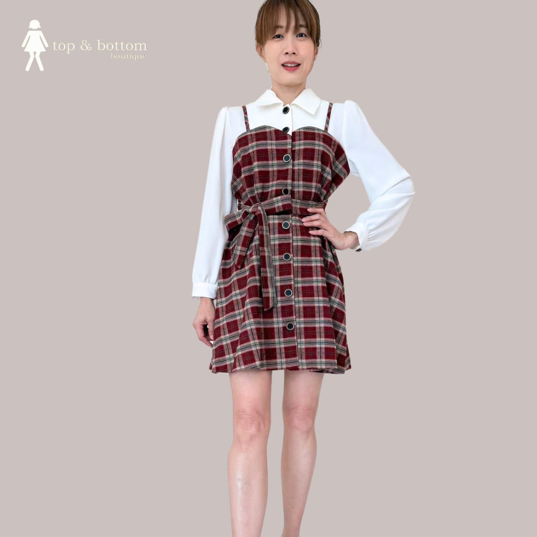 CHIFFON LONG SLEEVE CHECKED DRESS