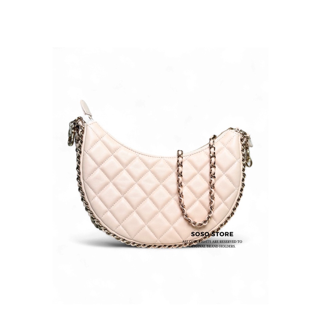 Chanel Around Hook Hobo Crossbody Bag - Beige / Ghw