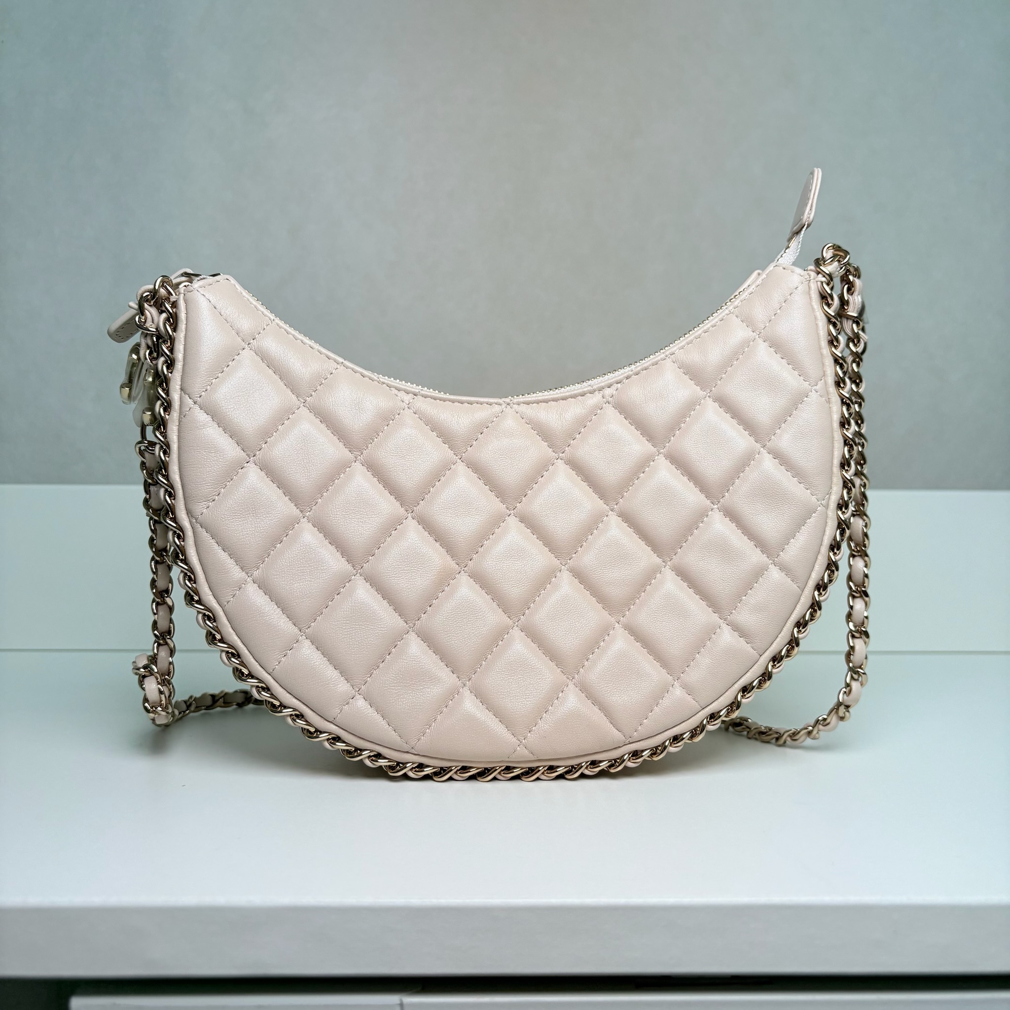 Chanel Around Hook Hobo Crossbody Bag - Beige / Ghw