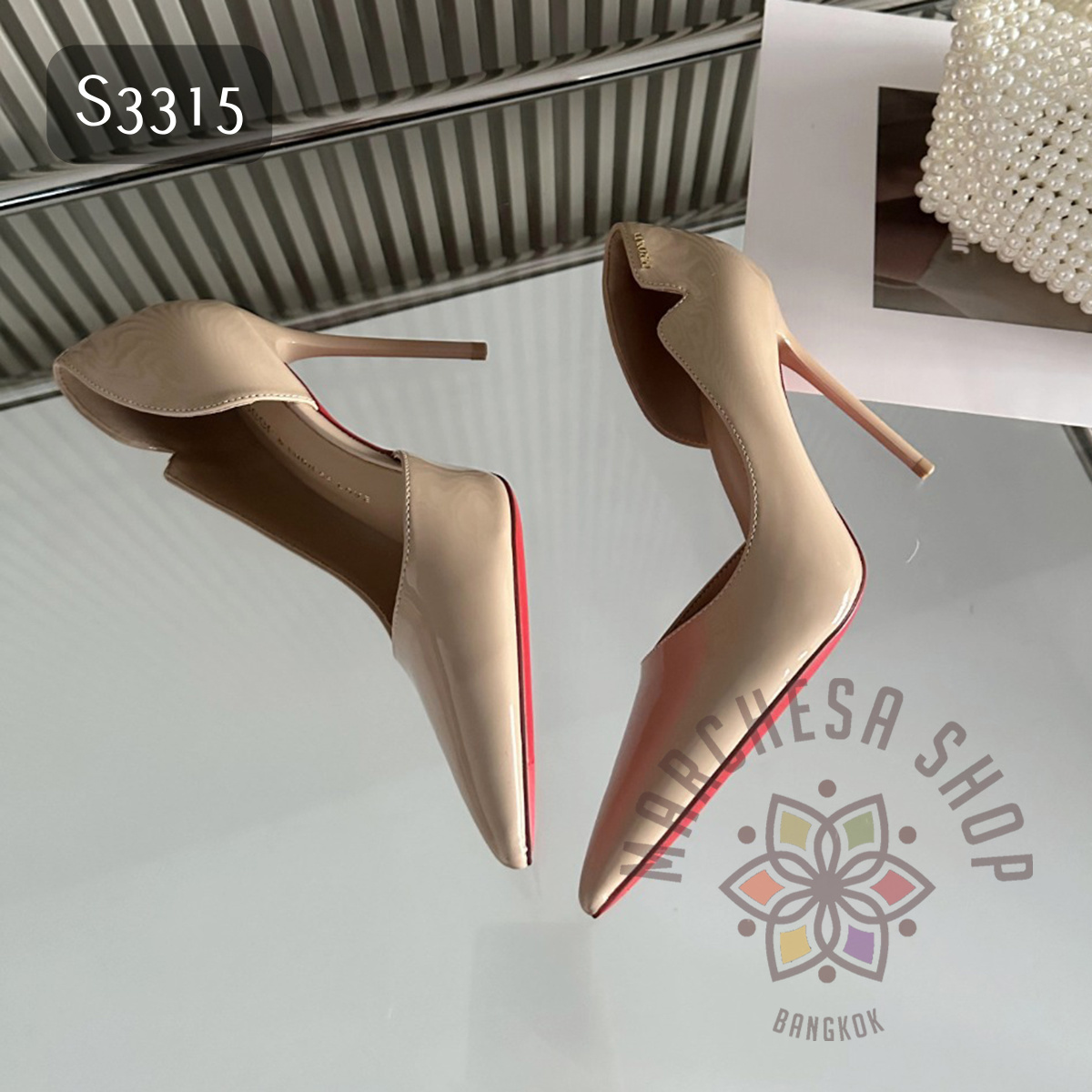 S3315 - 全真皮羊漆皮側開口尖頭高踭鞋