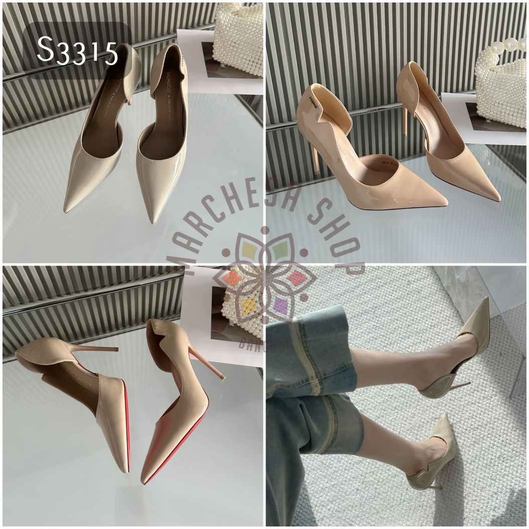 S3315 - 全真皮羊漆皮側開口尖頭高踭鞋