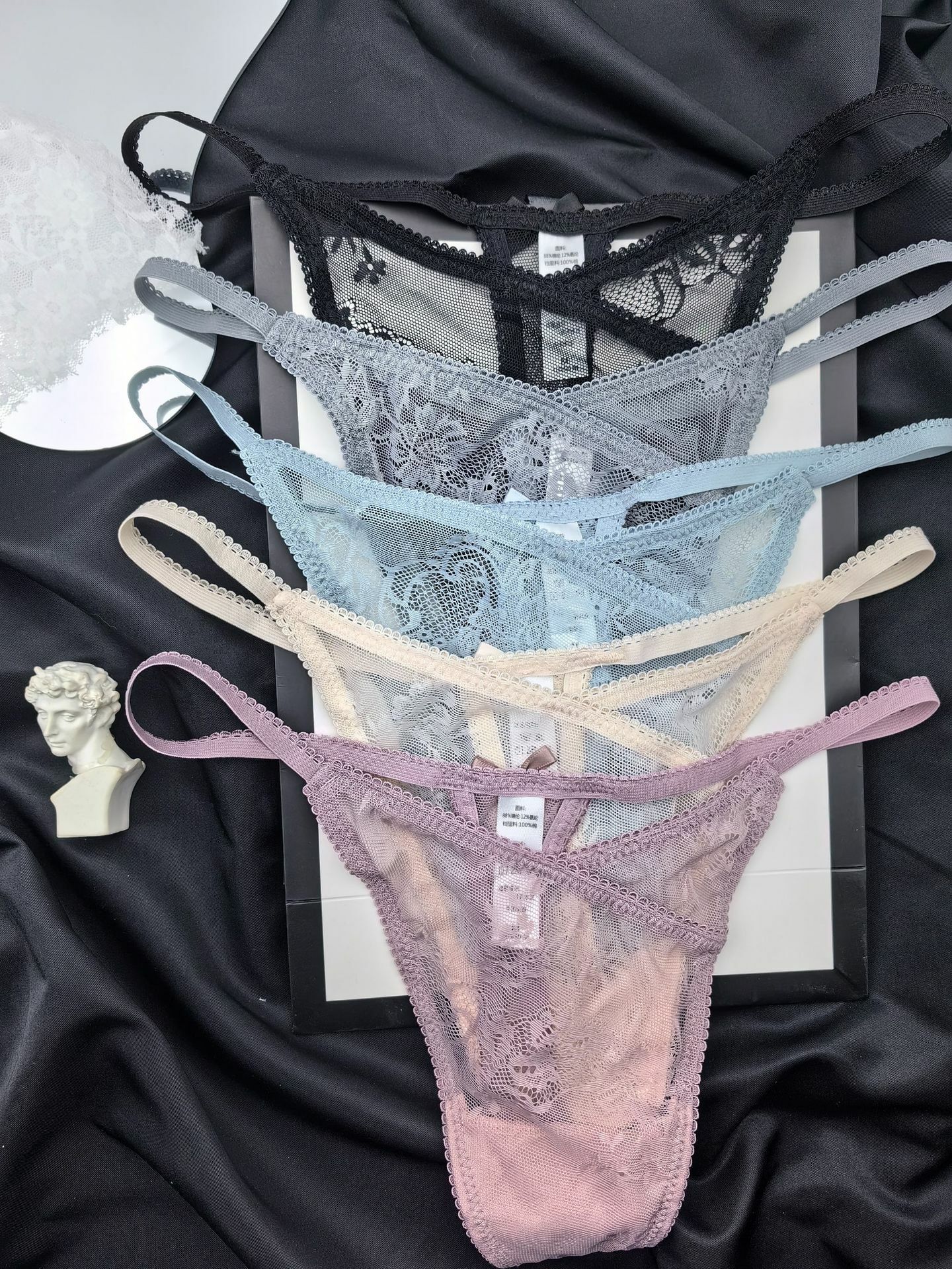 蕾絲透明花朵 性感丁字褲(5色)