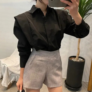 造型肩線拼接 質感襯衫(黑/白/奶茶)