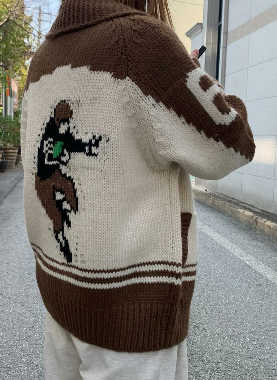 反領圖案拉鍊針織外套 OREO-097JK