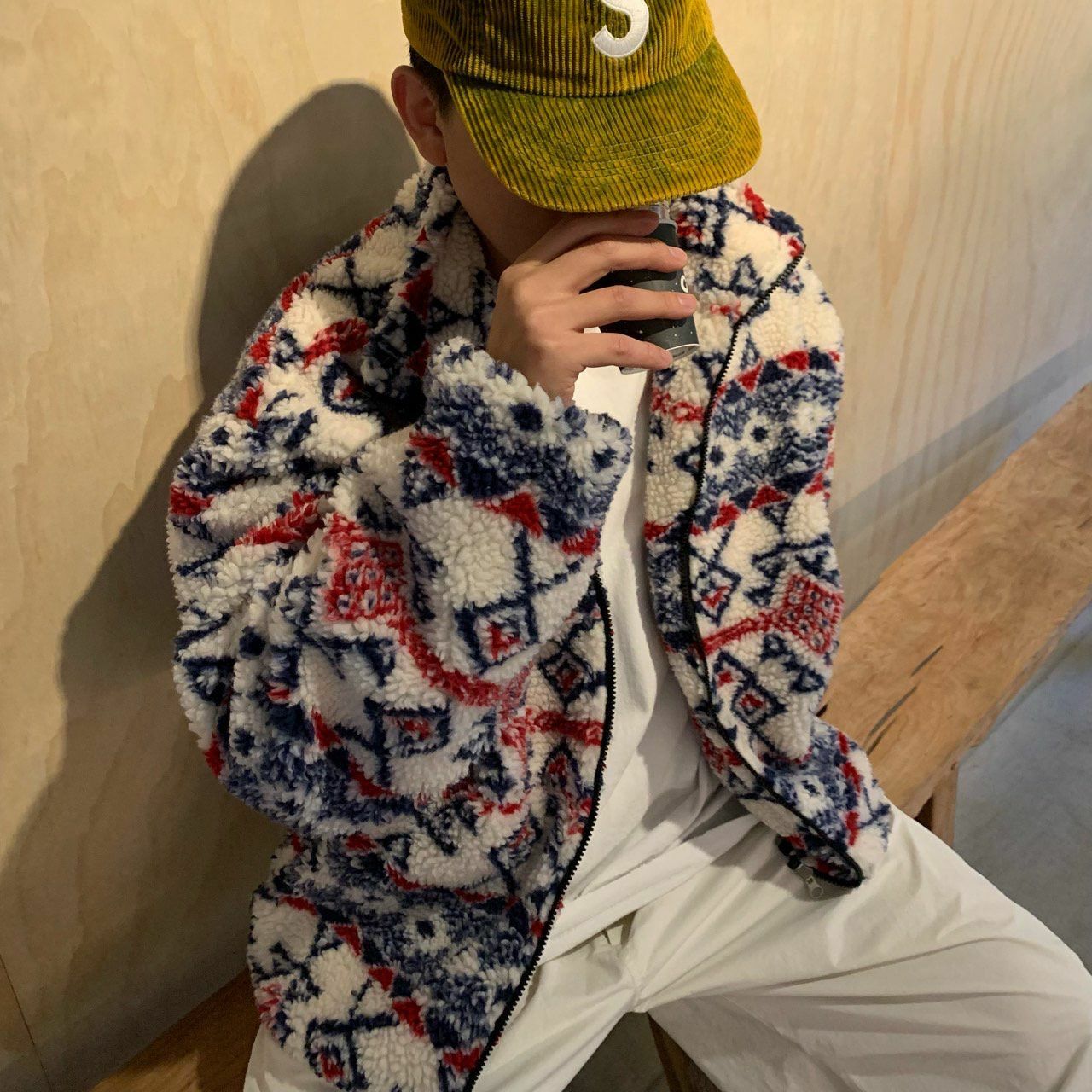 民族花拉鍊毛毛褸 OREO-098JK