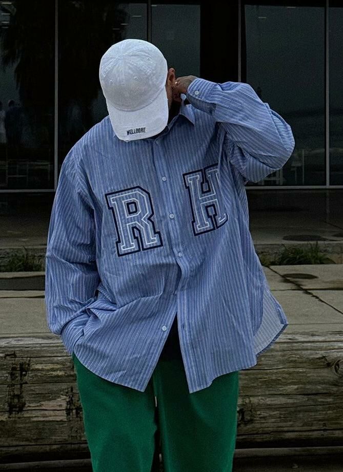 英文字直紋長袖恤衫 DEAN-041S