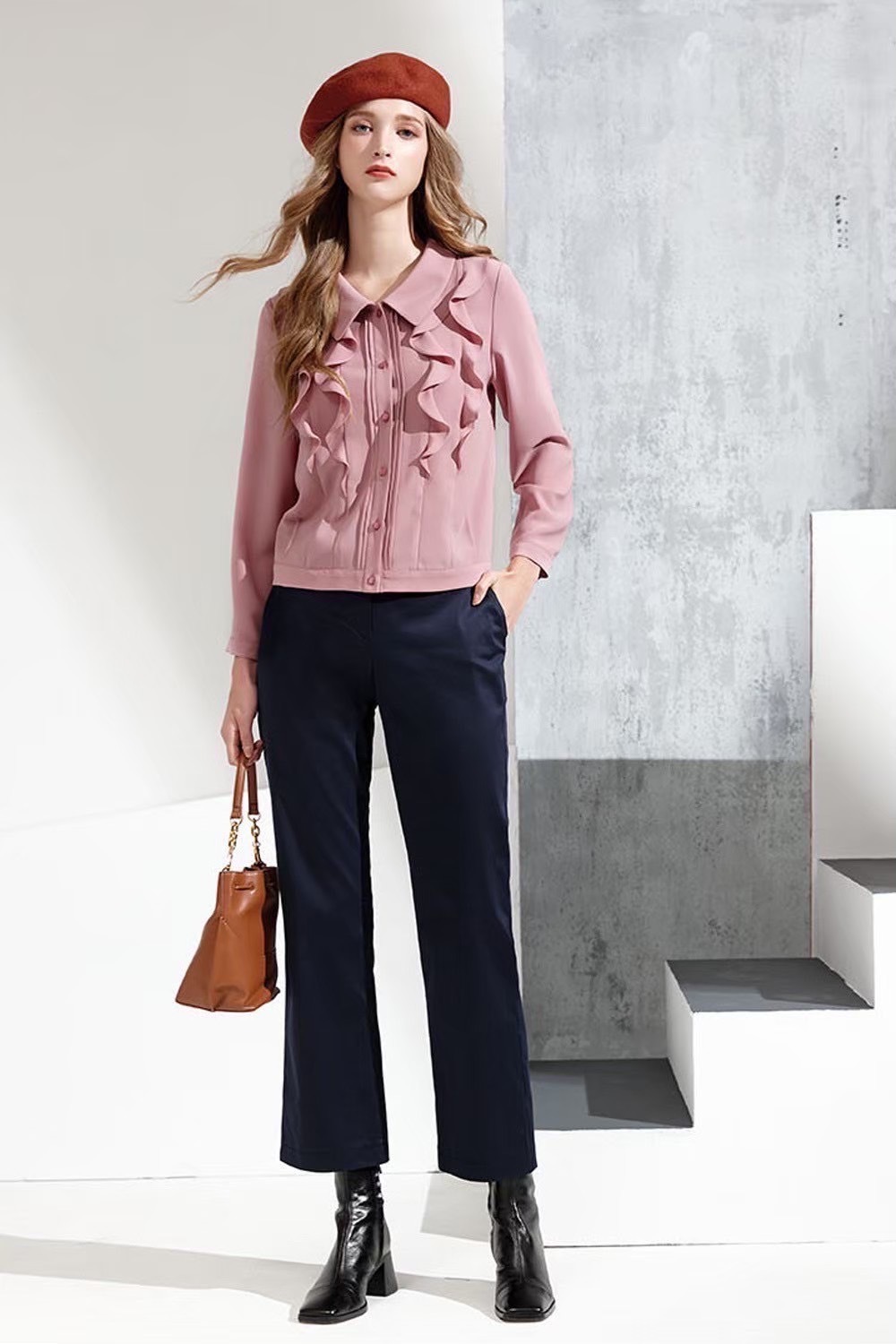 韓版OL質感棉純色百搭修身顯瘦長褲V6382