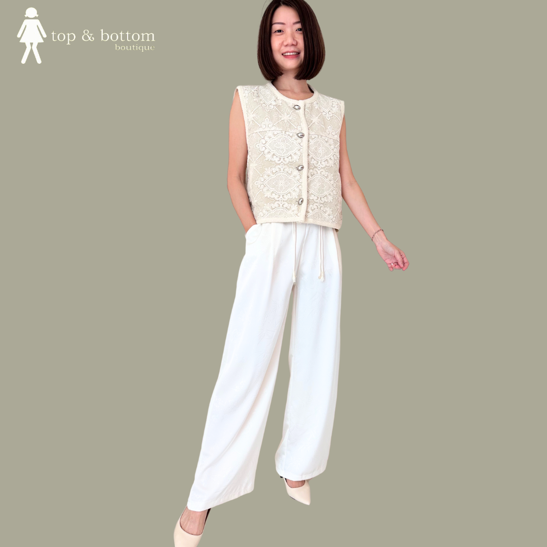 HIGH WAISTED BROCADE WIDE LEG PANT