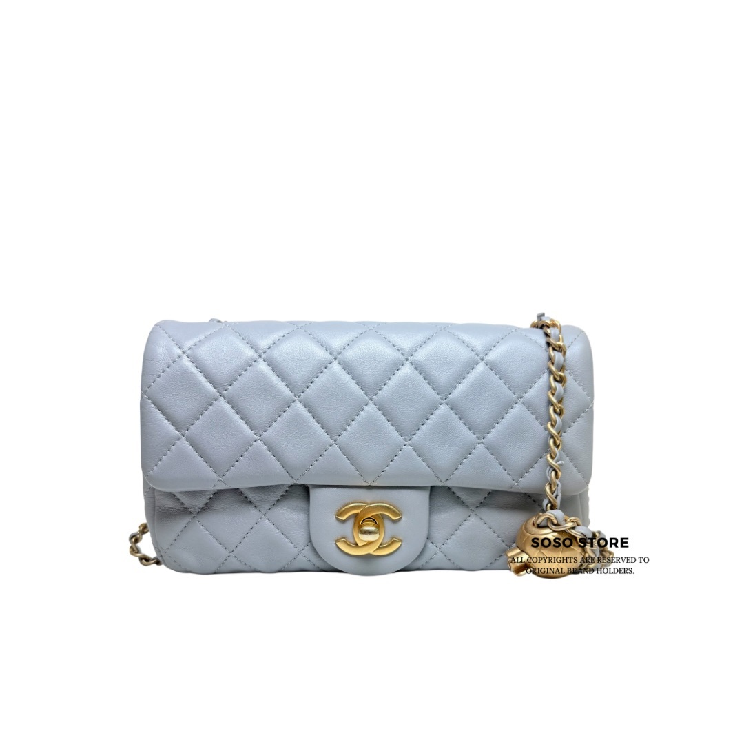 Chanel Mini Flap With Gold Ball - Grey / Ghw