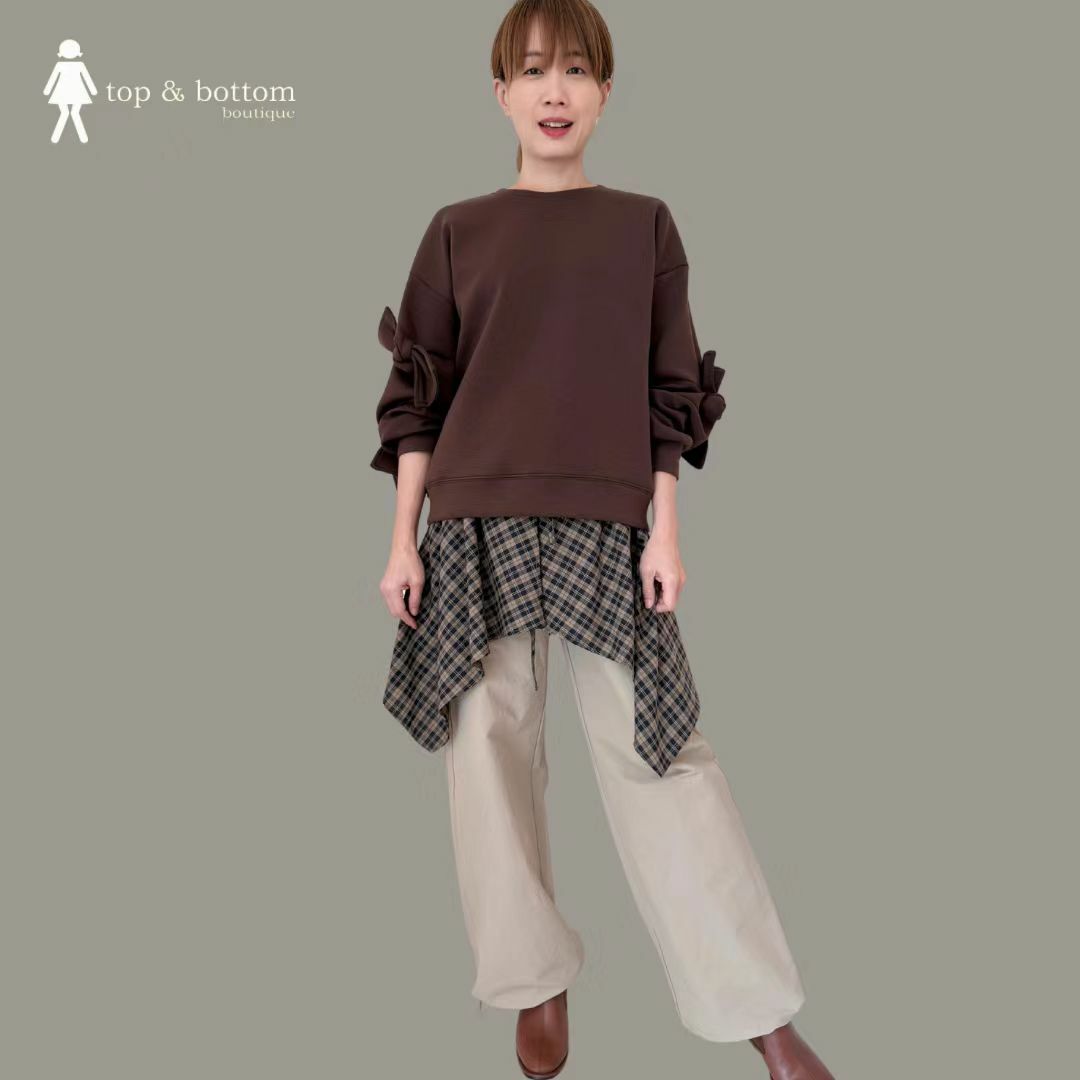 CHECKED LAYERED WIDE LEG PANT