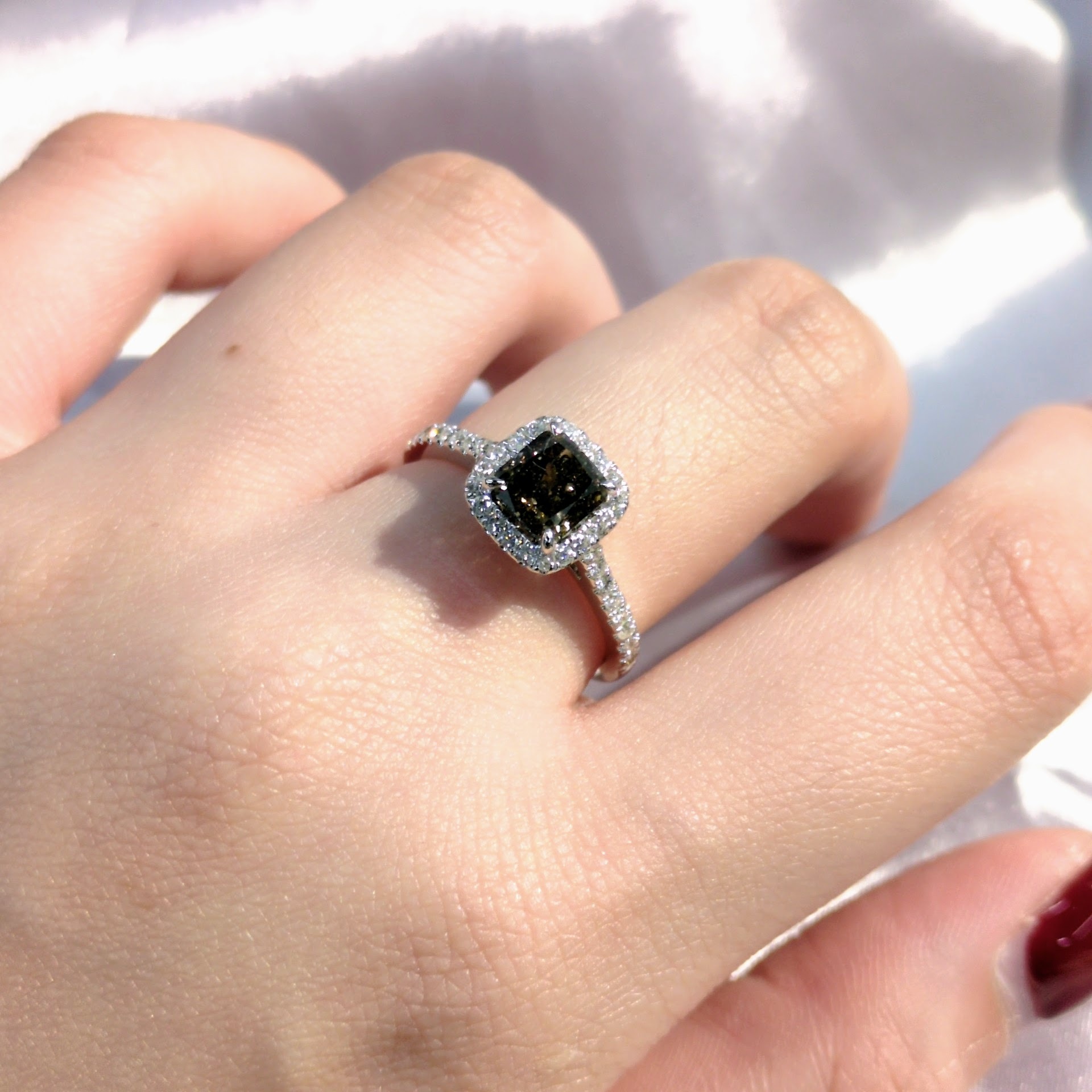 18K White Gold 1.57ct Fancy Brown Cushion Cut Diamond Ring