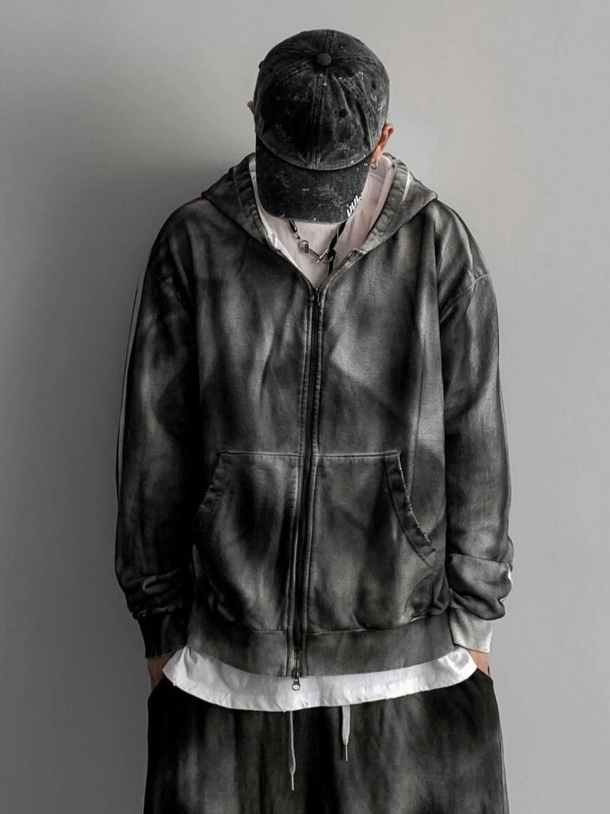 仿污連帽拉鍊外套 SUB-003JK