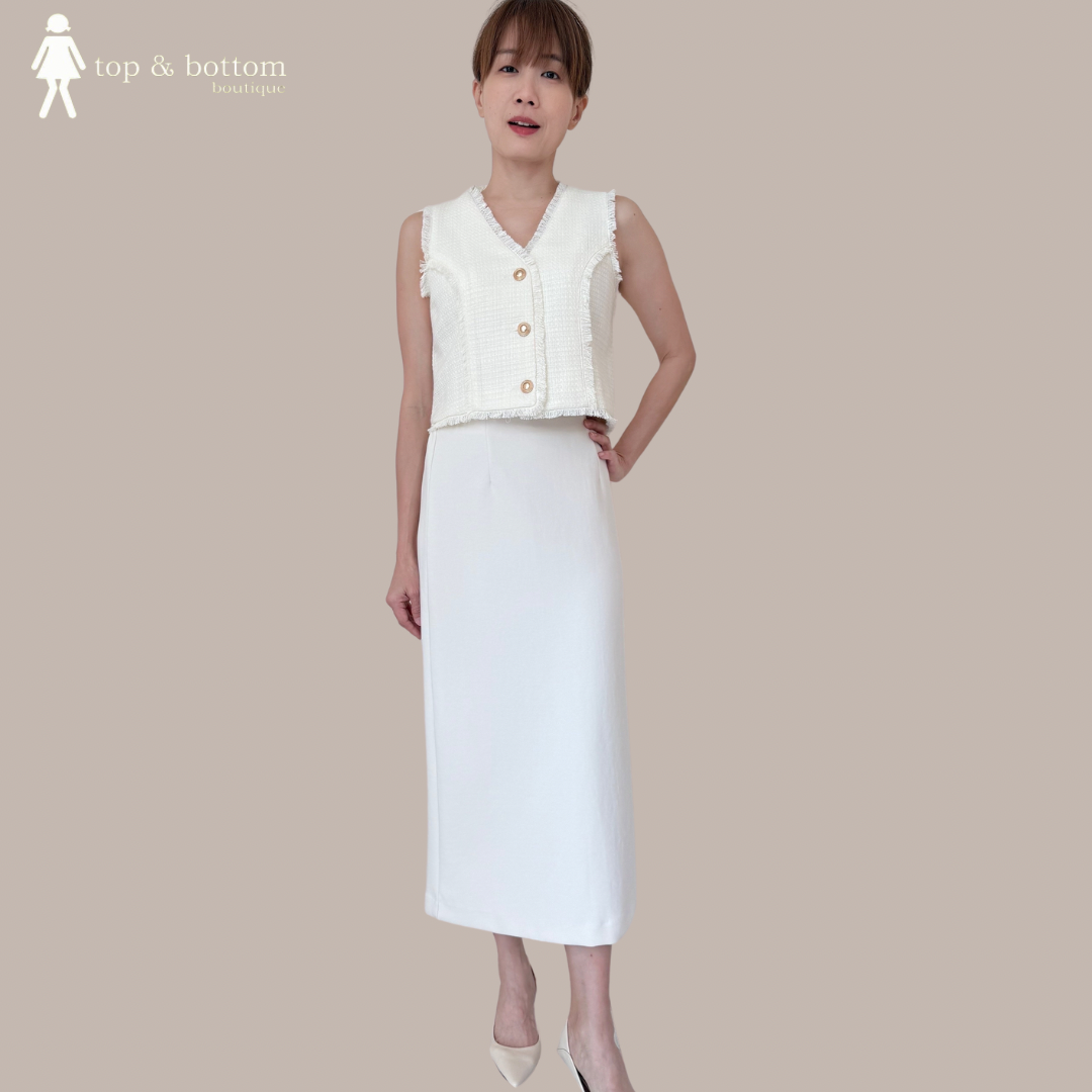 TWEED BUTTON VEST & SHORTS SET SUIT (2PCS)