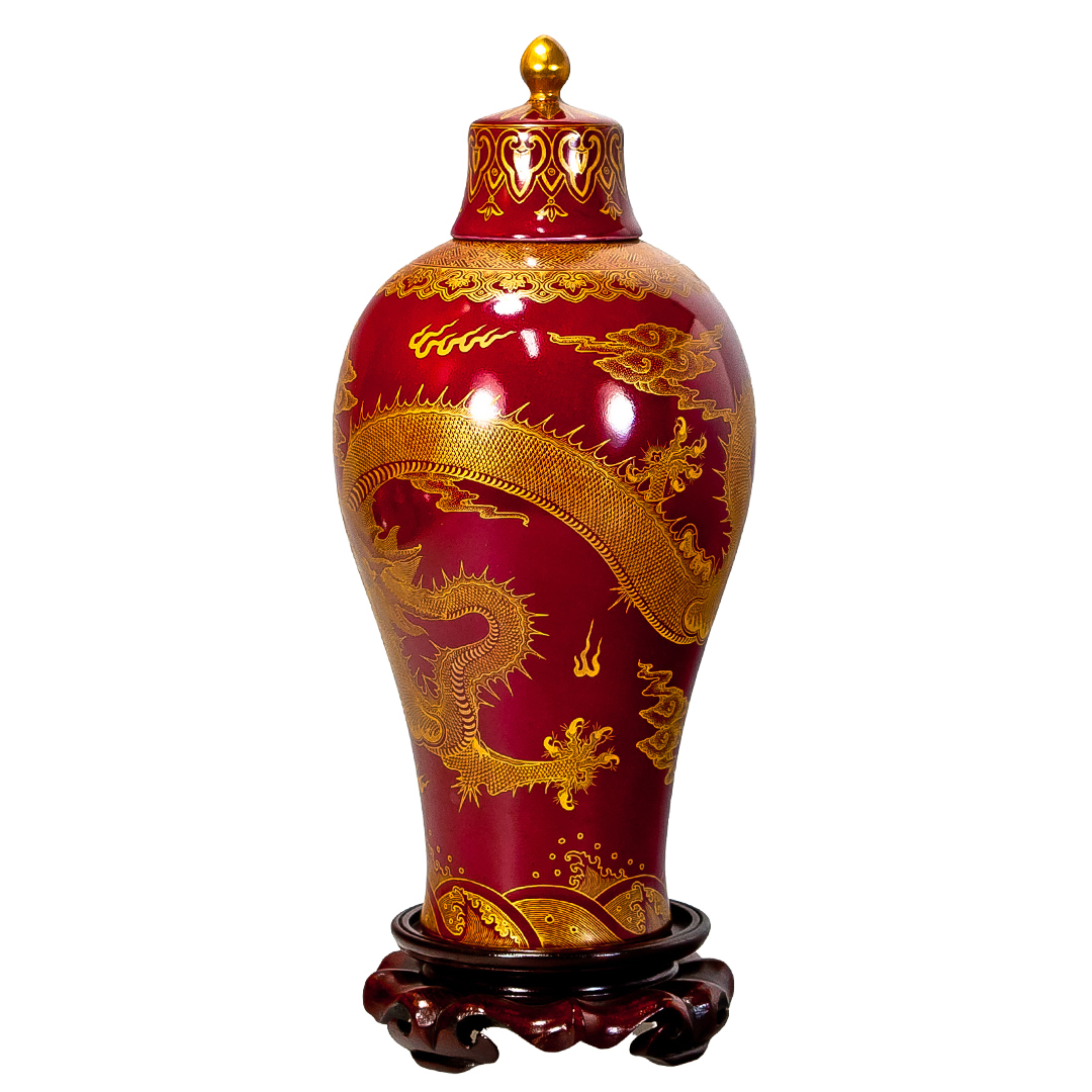 乾隆風雕金龍鳳梅瓶｜棗紅釉藝術珍品