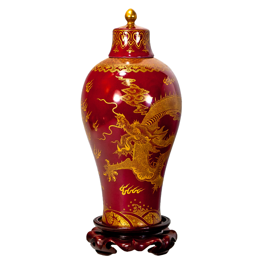 乾隆風雕金龍鳳梅瓶｜棗紅釉藝術珍品